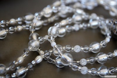 Sautoir jade cristal et verre blanc